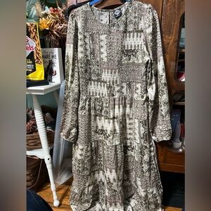 Cal Style Smocked Chest Long Sleeved Dress XXL Bohemian Modest